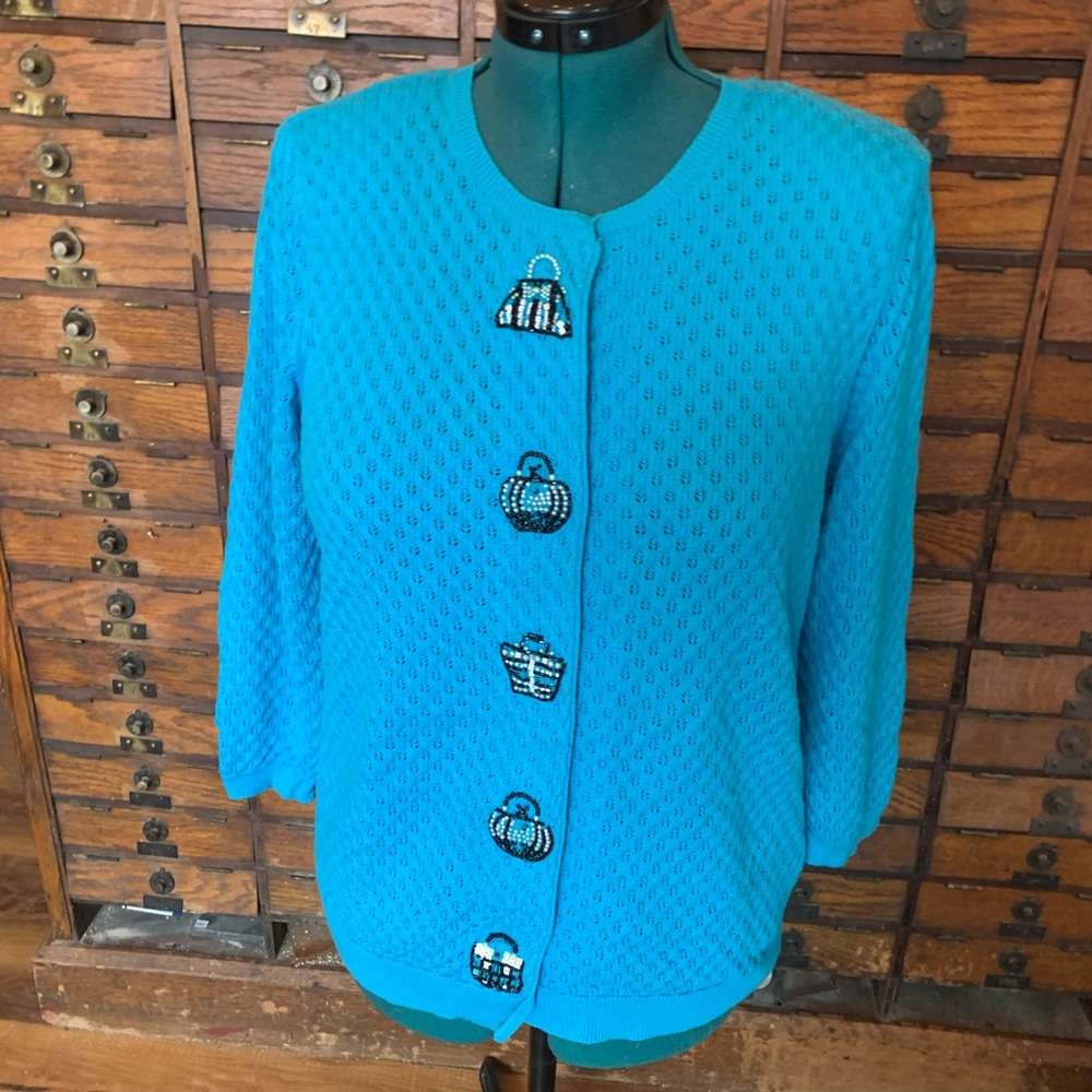 UNIQUE Alfred Dunner Teal Knit Cardigan